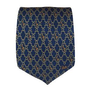 LANVIN Blue Geometric Silk Tie FRANCE 60"/ 3.5" EC